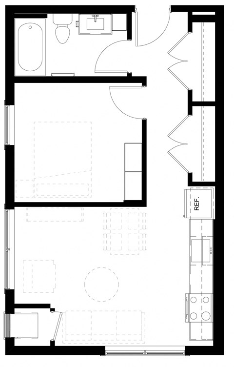 Floor plan for 1 bed, 1 bath, 506 sqft